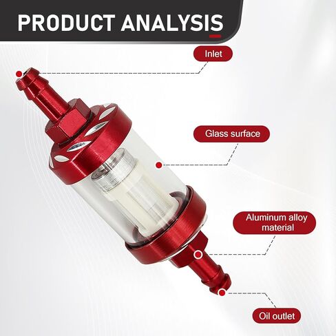 Motorcycles Fuel Filter, 1/4 Inline Fuel Filter, Metal Rust-proof High-efficiency Oil Filter Cup, Transparent Tempered Glass for Visual Oil Level, Universal Motorcycle Accessories (Red) in Saudi Arabia
