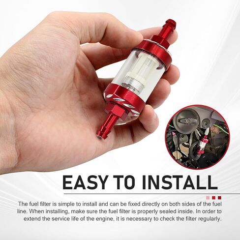 Motorcycles Fuel Filter, 1/4 Inline Fuel Filter, Metal Rust-proof High-efficiency Oil Filter Cup, Transparent Tempered Glass for Visual Oil Level, Universal Motorcycle Accessories (Red) in Saudi Arabia