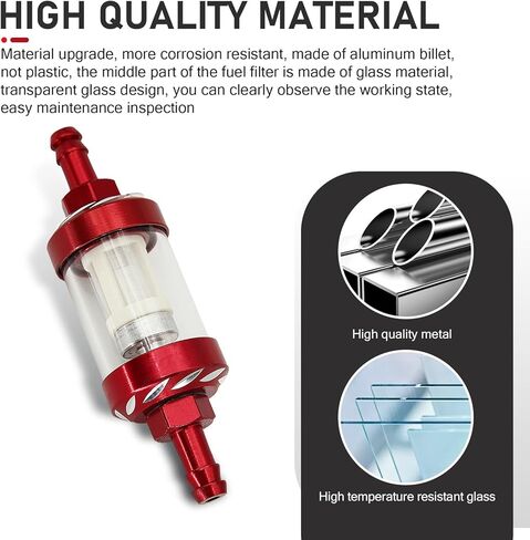 Motorcycles Fuel Filter, 1/4 Inline Fuel Filter, Metal Rust-proof High-efficiency Oil Filter Cup, Transparent Tempered Glass for Visual Oil Level, Universal Motorcycle Accessories (Red) in Saudi Arabia