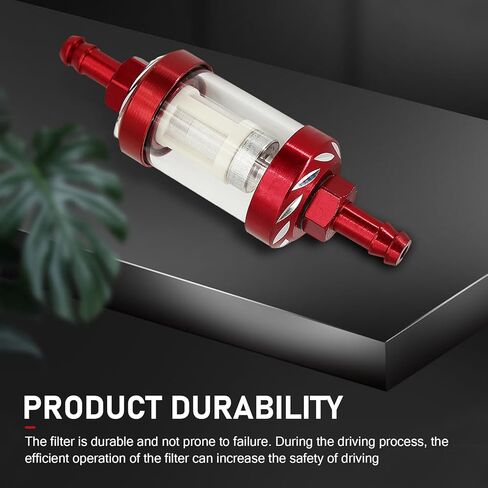 Motorcycles Fuel Filter, 1/4 Inline Fuel Filter, Metal Rust-proof High-efficiency Oil Filter Cup, Transparent Tempered Glass for Visual Oil Level, Universal Motorcycle Accessories (Red) in Saudi Arabia