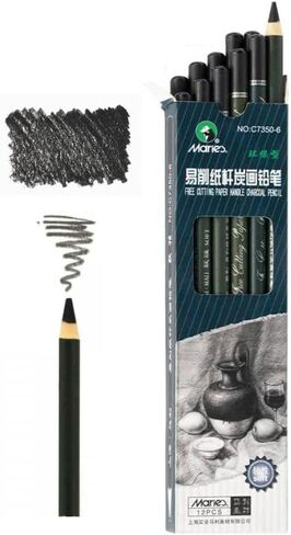 Marie's Artist Charcoal Pencil 12 Piece Set, Soft Black Paper Handle Charcoal Pencils for Drawing and Sketching in Saudi Arabia