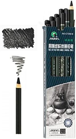 Marie's Artist Charcoal Pencil 12 Piece Set, Soft Black Paper Handle Charcoal Pencils for Drawing and Sketching in Saudi Arabia