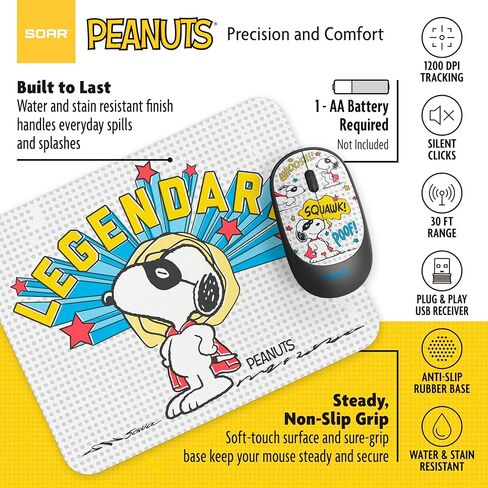 SOAR Peanuts Mouse & Mouse Pad Combo White- Legendary Snoopy in Saudi Arabia