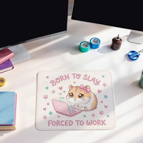 Funny Hamster Mouse Pad - Sarcastic Adult Humor Pink Mousepad for Office Computer Laptop, Cute Born to Slay Forced to Work Girly Desk Decor Accessories, 7.9x9.5 Inches in Saudi Arabia