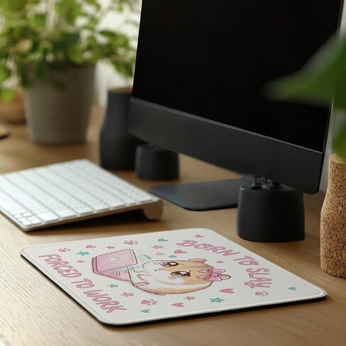 Funny Hamster Mouse Pad - Sarcastic Adult Humor Pink Mousepad for Office Computer Laptop, Cute Born to Slay Forced to Work Girly Desk Decor Accessories, 7.9x9.5 Inches in Saudi Arabia