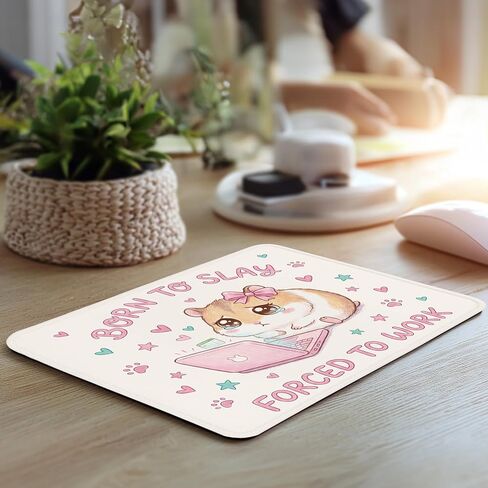 Funny Hamster Mouse Pad - Sarcastic Adult Humor Pink Mousepad for Office Computer Laptop, Cute Born to Slay Forced to Work Girly Desk Decor Accessories, 7.9x9.5 Inches in Saudi Arabia