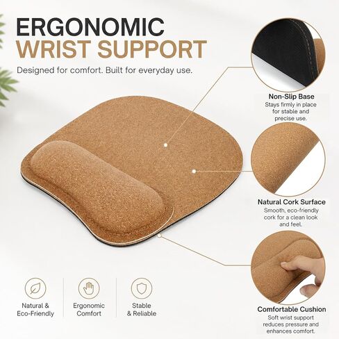 Muka Mouse Pads with Gel Wrist Rest Cork, Personalized Mouse Mat for Office, 7.3 x 8.7 x 0.98 inches-Cork in Saudi Arabia