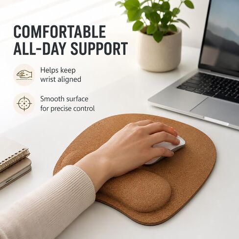 Muka Mouse Pads with Gel Wrist Rest Cork, Personalized Mouse Mat for Office, 7.3 x 8.7 x 0.98 inches-Cork in Saudi Arabia