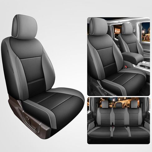 Red Rain Leather F150 Seat Covers Custom Fit for Ford F150 SuperCrew/CrewCab 2015 to 2025 XL XLT STX Pickup Truck Black and Gray Seat Cushion Cover Full Set (F150-Black+Gray) in Kuwait