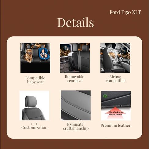 Red Rain Leather F150 Seat Covers Custom Fit for Ford F150 SuperCrew/CrewCab 2015 to 2025 XL XLT STX Pickup Truck Black and Gray Seat Cushion Cover Full Set (F150-Black+Gray) in Kuwait