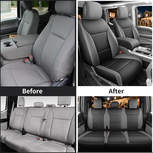Red Rain Leather F150 Seat Covers Custom Fit for Ford F150 SuperCrew/CrewCab 2015 to 2025 XL XLT STX Pickup Truck Black and Gray Seat Cushion Cover Full Set (F150-Black+Gray) in Kuwait
