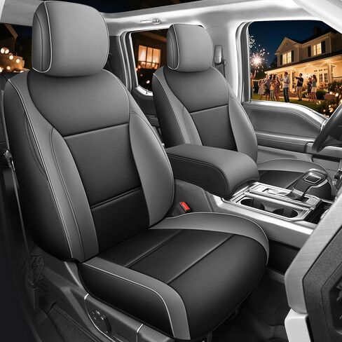 Red Rain Leather F150 Seat Covers Custom Fit for Ford F150 SuperCrew/CrewCab 2015 to 2025 XL XLT STX Pickup Truck Black and Gray Seat Cushion Cover Full Set (F150-Black+Gray) in Kuwait