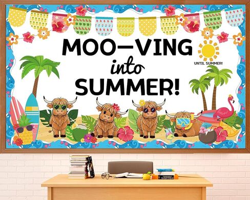 Summer Highland Cow Bulletin Board Highland Cow Classroom Bulletin Board Decorations Cows Mooving Into Summer Paper Cutouts for Back to School Chalkboard Door Wall Window Decor in Saudi Arabia