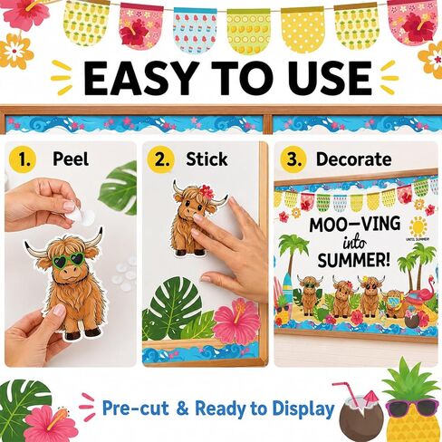 Summer Highland Cow Bulletin Board Highland Cow Classroom Bulletin Board Decorations Cows Mooving Into Summer Paper Cutouts for Back to School Chalkboard Door Wall Window Decor in Saudi Arabia