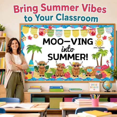Summer Highland Cow Bulletin Board Highland Cow Classroom Bulletin Board Decorations Cows Mooving Into Summer Paper Cutouts for Back to School Chalkboard Door Wall Window Decor in Saudi Arabia