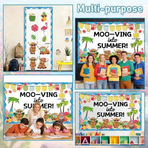 Summer Highland Cow Bulletin Board Highland Cow Classroom Bulletin Board Decorations Cows Mooving Into Summer Paper Cutouts for Back to School Chalkboard Door Wall Window Decor in Saudi Arabia