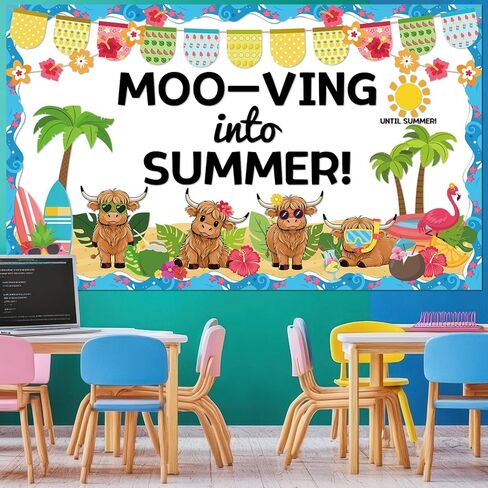 Summer Highland Cow Bulletin Board Highland Cow Classroom Bulletin Board Decorations Cows Mooving Into Summer Paper Cutouts for Back to School Chalkboard Door Wall Window Decor in Saudi Arabia