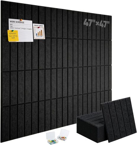 Large Cork Board Alternative - 48" x 48" Felt Bulletin Board with Pushpins & Adhesive Tabs, 16 Pack Tac Boards Tiles for Office Classroom Wall Decor, Wall Protector for Dart Board - Black in Saudi Arabia