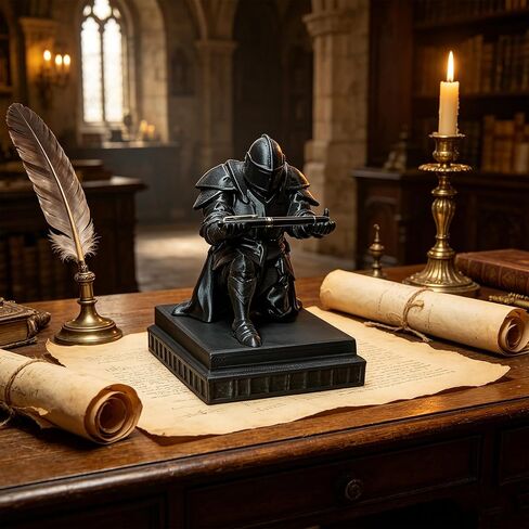 Soldier Shield Knight Decor Statue Pen Holder Base for Desk, Desktop Organizer Pencil Stand Display for Office, School, Home, as Gift for Men Father in Saudi Arabia