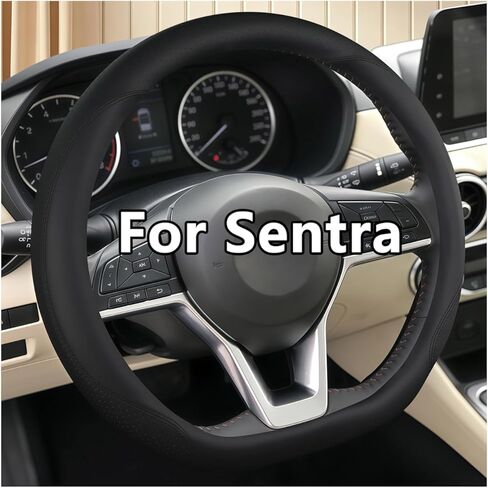 D Shape Flat Bottom Steering Wheel Cover for 2020-2025 Nissan Sentra, 14.5-15 Inch Perforated Leather Heated Wheel Compatible Anti-Slip Breathable Grip Upgrade Accessories (Black) in Saudi Arabia