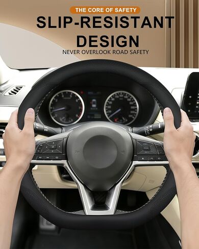 D Shape Flat Bottom Steering Wheel Cover for 2020-2025 Nissan Sentra, 14.5-15 Inch Perforated Leather Heated Wheel Compatible Anti-Slip Breathable Grip Upgrade Accessories (Black) in Saudi Arabia
