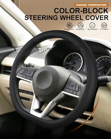 D Shape Flat Bottom Steering Wheel Cover for 2020-2025 Nissan Sentra, 14.5-15 Inch Perforated Leather Heated Wheel Compatible Anti-Slip Breathable Grip Upgrade Accessories (Black) in Saudi Arabia