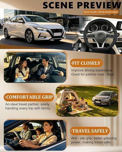 D Shape Flat Bottom Steering Wheel Cover for 2020-2025 Nissan Sentra, 14.5-15 Inch Perforated Leather Heated Wheel Compatible Anti-Slip Breathable Grip Upgrade Accessories (Black) in Saudi Arabia