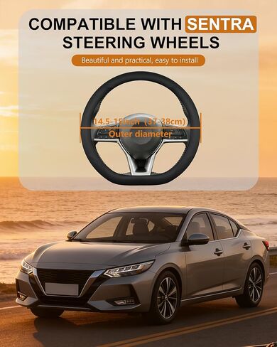 D Shape Flat Bottom Steering Wheel Cover for 2020-2025 Nissan Sentra, 14.5-15 Inch Perforated Leather Heated Wheel Compatible Anti-Slip Breathable Grip Upgrade Accessories (Black) in Saudi Arabia