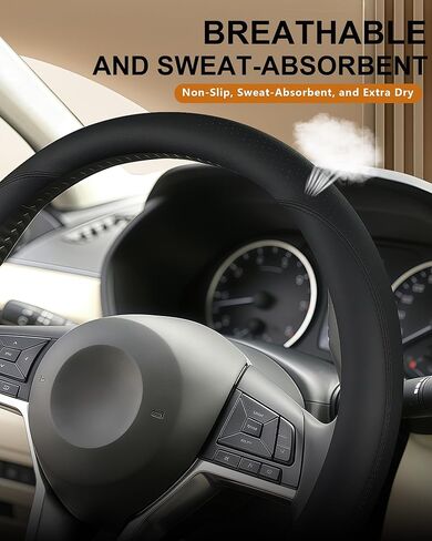 D Shape Flat Bottom Steering Wheel Cover for 2020-2025 Nissan Sentra, 14.5-15 Inch Perforated Leather Heated Wheel Compatible Anti-Slip Breathable Grip Upgrade Accessories (Black) in Saudi Arabia