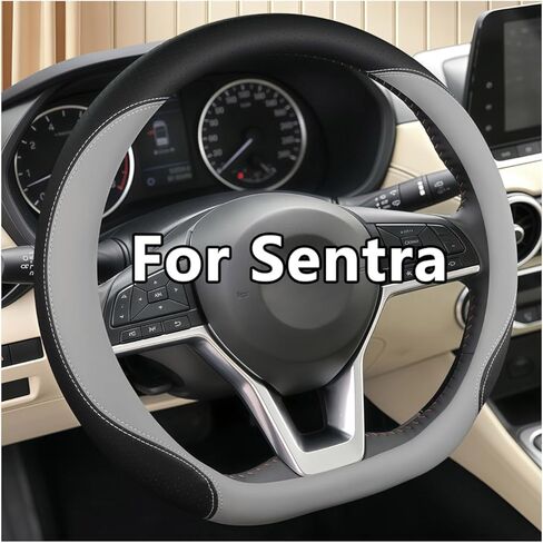 D Shape Flat Bottom Steering Wheel Cover for 2020-2025 Nissan Sentra, 14.5-15 Inch Perforated Leather Heated Wheel Compatible Anti-Slip Breathable Grip Upgrade Accessories (Black) in Saudi Arabia