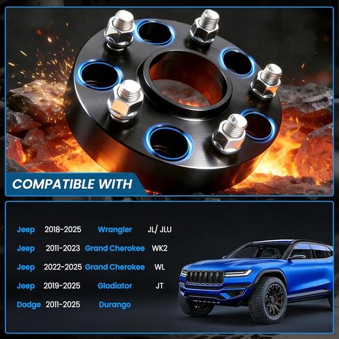 5x5 Wheel Spacers Hubcentric Real Forged Spacers Center Bore 71.5mm M14x1.5 Studs for Wrangler JL/JLU, 1.5"(38.1mm) Grand Cherokee WK2/WL Gladiator JT Durango for 5 Lug Set of 4 Black in Kuwait