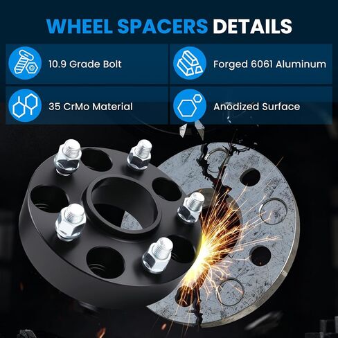 5x5 Wheel Spacers Hubcentric Real Forged Spacers Center Bore 71.5mm M14x1.5 Studs for Wrangler JL/JLU, 1.5"(38.1mm) Grand Cherokee WK2/WL Gladiator JT Durango for 5 Lug Set of 4 Black in Kuwait
