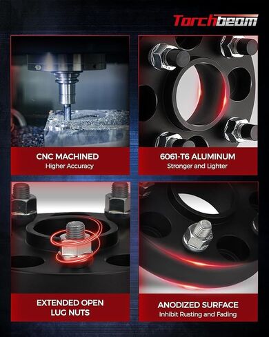 Torchbeam 6x5.5 Hub Centric Wheel Spacer 1.5 inch for Titan,Pathfinder Armada,Armada,Pathfinder,QX56,77.8mm Center Bore & M12x1.25 Stud, 4 Pcs 6x139.5mm Spacers,Black in Kuwait