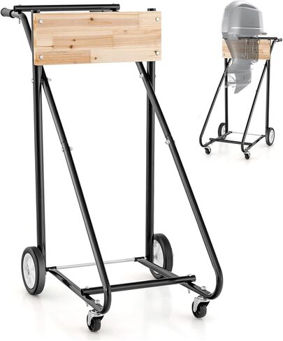 Outboard Boat Motor Stand, 330 LBS Heavy Duty Engine Carrier, Portable Cart Dolly with 4 Wheels for Storage, Motor Transportation & Repair Maintenance, Outboard Motor Stand (Black & Natural) in Saudi Arabia