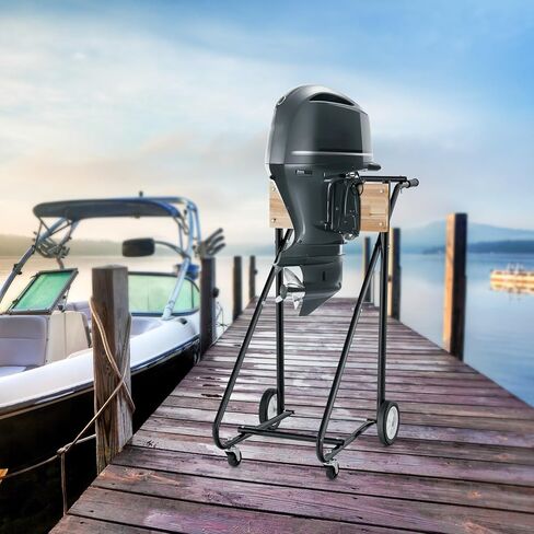 Outboard Boat Motor Stand, 330 LBS Heavy Duty Engine Carrier, Portable Cart Dolly with 4 Wheels for Storage, Motor Transportation & Repair Maintenance, Outboard Motor Stand (Black & Natural) in Saudi Arabia
