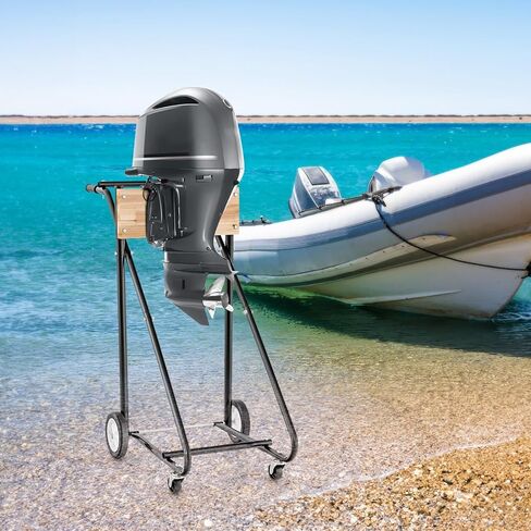 Outboard Boat Motor Stand, 330 LBS Heavy Duty Engine Carrier, Portable Cart Dolly with 4 Wheels for Storage, Motor Transportation & Repair Maintenance, Outboard Motor Stand (Black & Natural) in Saudi Arabia