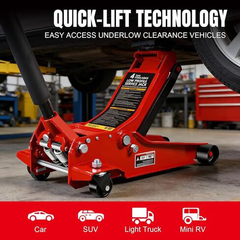 Big RED 4 Ton Low Profile Hydraulic Service Floor Jack, Dual Piston Fast Lift Pump, 8000 lb Heavy Duty Capacity in Kuwait