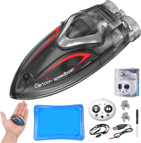 Mini Rechargeable RC Boat, Summer 2.4GHz 360° Stunt Speedboat with LED Lights, Waterproof Toy for Kids & Adults, Pool, Lake, Bathtub, Beach & Water Park in Saudi Arabia