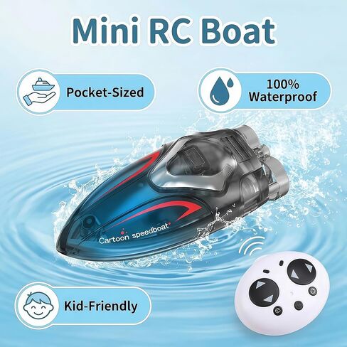 Mini Rechargeable RC Boat, Summer 2.4GHz 360° Stunt Speedboat with LED Lights, Waterproof Toy for Kids & Adults, Pool, Lake, Bathtub, Beach & Water Park in Saudi Arabia