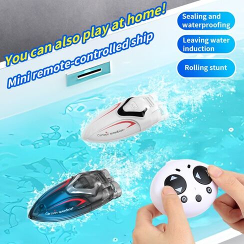 Mini Rechargeable RC Boat, Summer 2.4GHz 360° Stunt Speedboat with LED Lights, Waterproof Toy for Kids & Adults, Pool, Lake, Bathtub, Beach & Water Park in Saudi Arabia