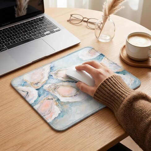 Coastal Beach Oyster Mouse Pad, Gifts for Beach Lovers, Pale Blue Ocean Oyster Shell Mouse Pad for Home Office Computer Laptop Desk Accessories, 9.5x7.9 Inch in Kuwait