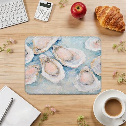 Coastal Beach Oyster Mouse Pad, Gifts for Beach Lovers, Pale Blue Ocean Oyster Shell Mouse Pad for Home Office Computer Laptop Desk Accessories, 9.5x7.9 Inch in Kuwait