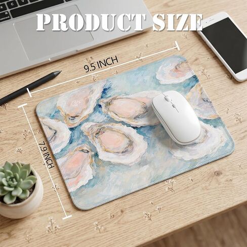 Coastal Beach Oyster Mouse Pad, Gifts for Beach Lovers, Pale Blue Ocean Oyster Shell Mouse Pad for Home Office Computer Laptop Desk Accessories, 9.5x7.9 Inch in Kuwait