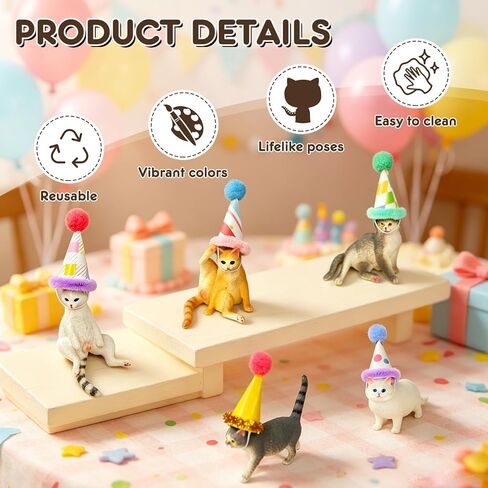 20 Pcs Cat Birthday Party Decorations Reusable Animal-Shaped Cake Decorations Including Cat Figurines & Mini Birthday Hats, Perfect For Birthday Parties And Animal-Themed Parties in Saudi Arabia