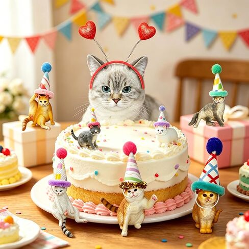 20 Pcs Cat Birthday Party Decorations Reusable Animal-Shaped Cake Decorations Including Cat Figurines & Mini Birthday Hats, Perfect For Birthday Parties And Animal-Themed Parties in Saudi Arabia