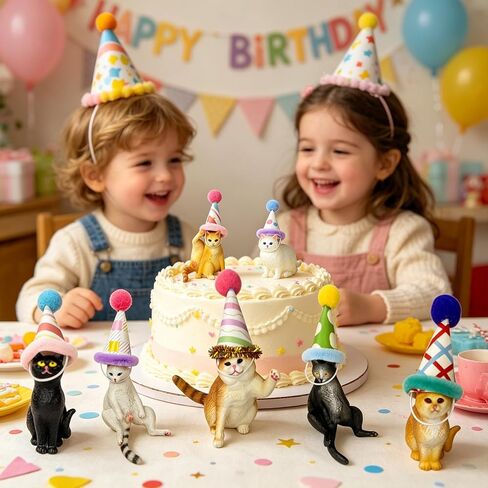 20 Pcs Cat Birthday Party Decorations Reusable Animal-Shaped Cake Decorations Including Cat Figurines & Mini Birthday Hats, Perfect For Birthday Parties And Animal-Themed Parties in Saudi Arabia