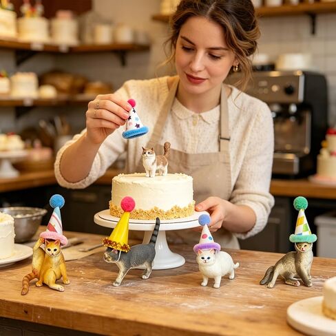 20 Pcs Cat Birthday Party Decorations Reusable Animal-Shaped Cake Decorations Including Cat Figurines & Mini Birthday Hats, Perfect For Birthday Parties And Animal-Themed Parties in Saudi Arabia