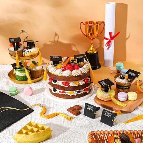 Sinload 36 Pcs Graduation Cap Cupcake Toppers Class of 2026 Cupcake Picks Grad Theme Party Cake Decorations Plastic 3D Graduation Hat Cake Picks for Grad Party Cocktails Appetizers Food in Kuwait