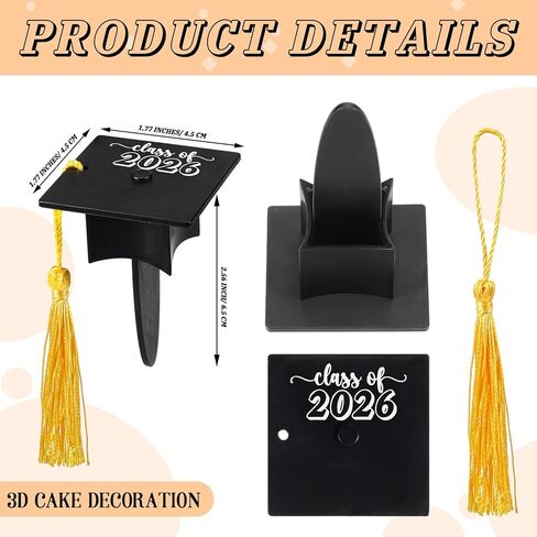 Sinload 36 Pcs Graduation Cap Cupcake Toppers Class of 2026 Cupcake Picks Grad Theme Party Cake Decorations Plastic 3D Graduation Hat Cake Picks for Grad Party Cocktails Appetizers Food in Kuwait