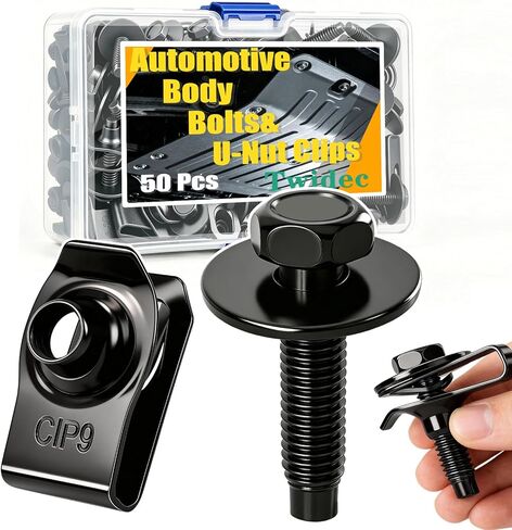 Twidec/50PCS M6-1.0x25mm Extruded U Nuts & Hex Head Body Bolts Kits,Automotive Body Screws Clips,Fender Liner Screw with U Clips,Engine Under Cover Body Bolts Universal Style For Bumpers,Fenders in Kuwait